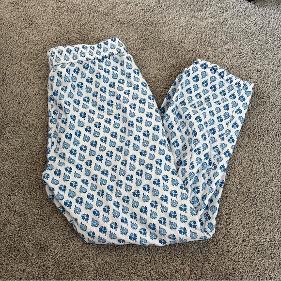 J. Crew Women's Linen Blue White Floral Elastic Waistband Pants Size 6 - Picture 2 of 8